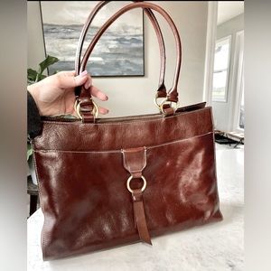 Franklin Covey Full Grain Leather Bag With Brass Accents